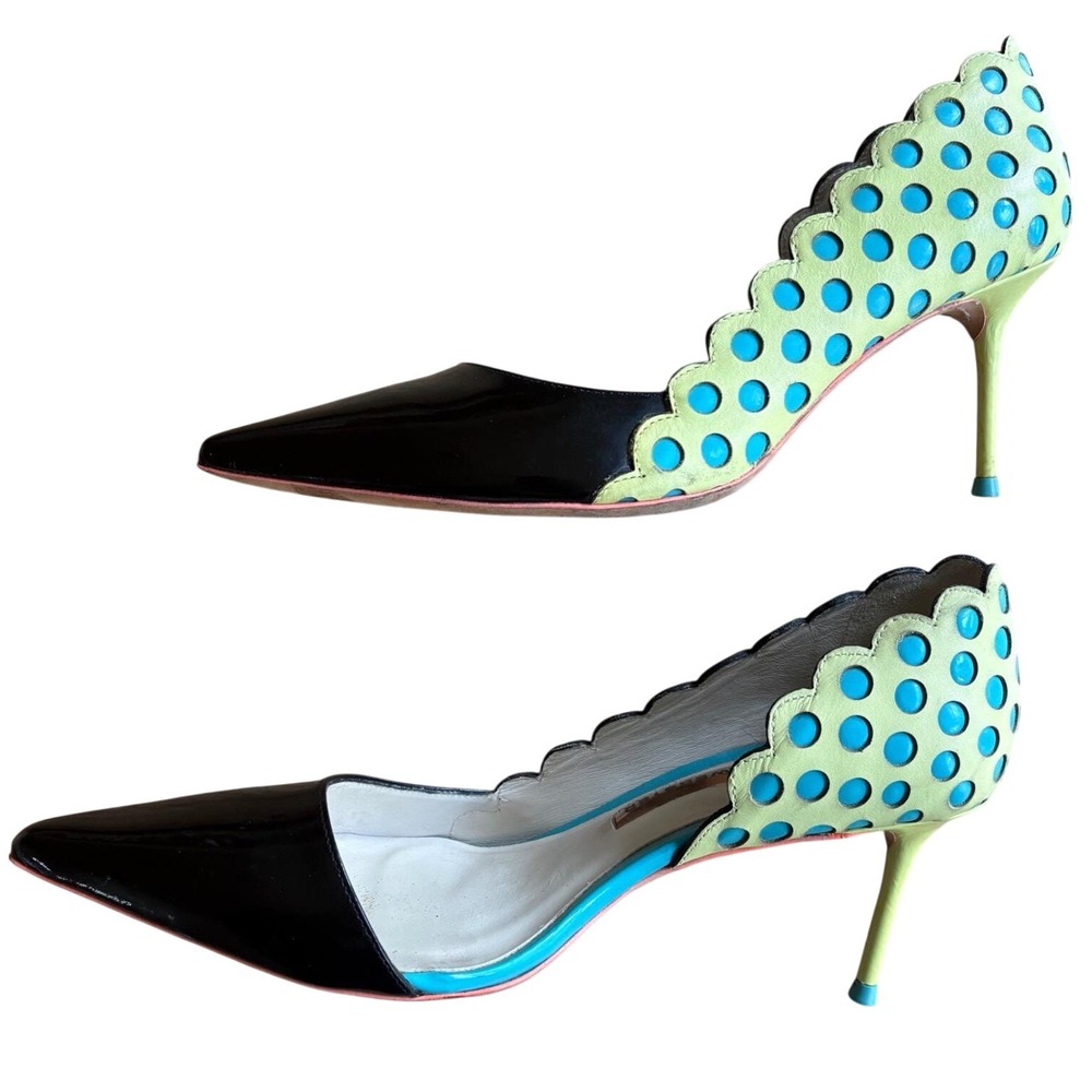 $480 Sophia Webster Mika Polka Dot Pumps Scalloped Pointed Stiletto Leather 37